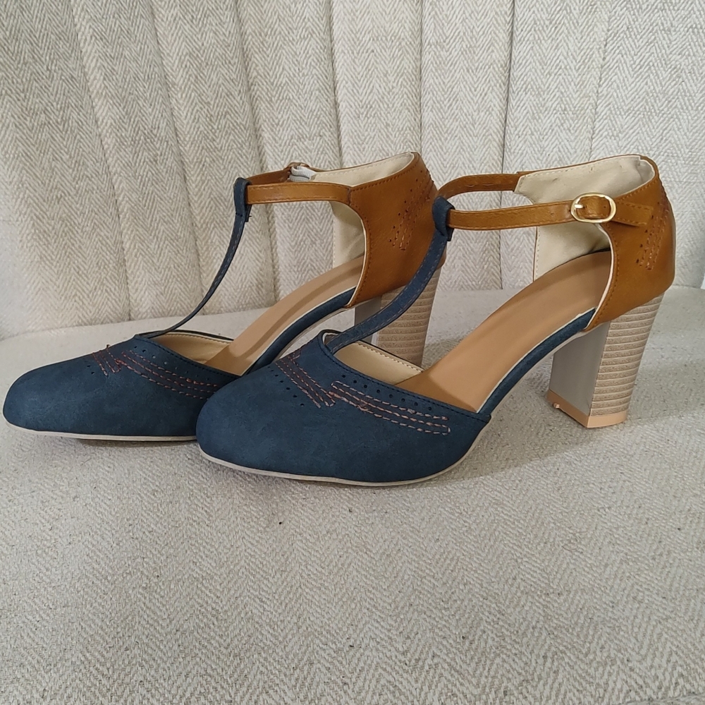 HIONRE Womens Size 10 Chunky Heel Blue